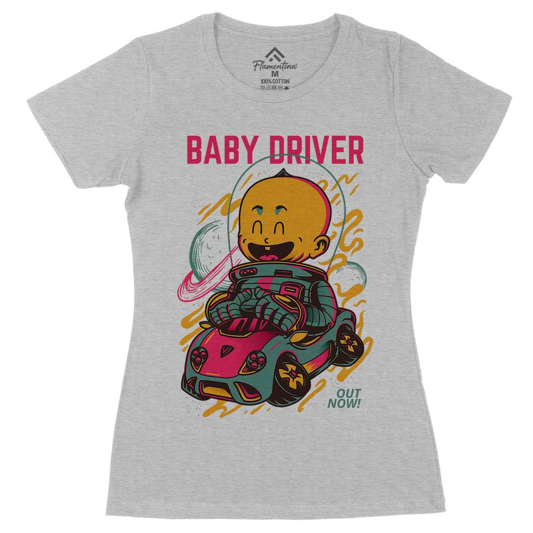 Baby Driver Womens Organic Crew Neck T-Shirt Cars D709