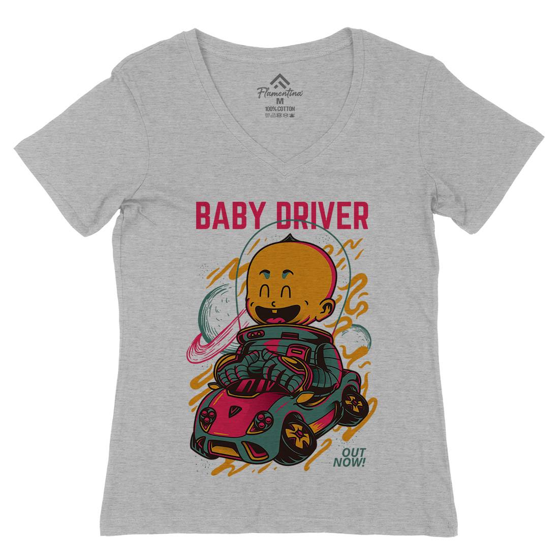 Baby Driver Womens Organic V-Neck T-Shirt Cars D709