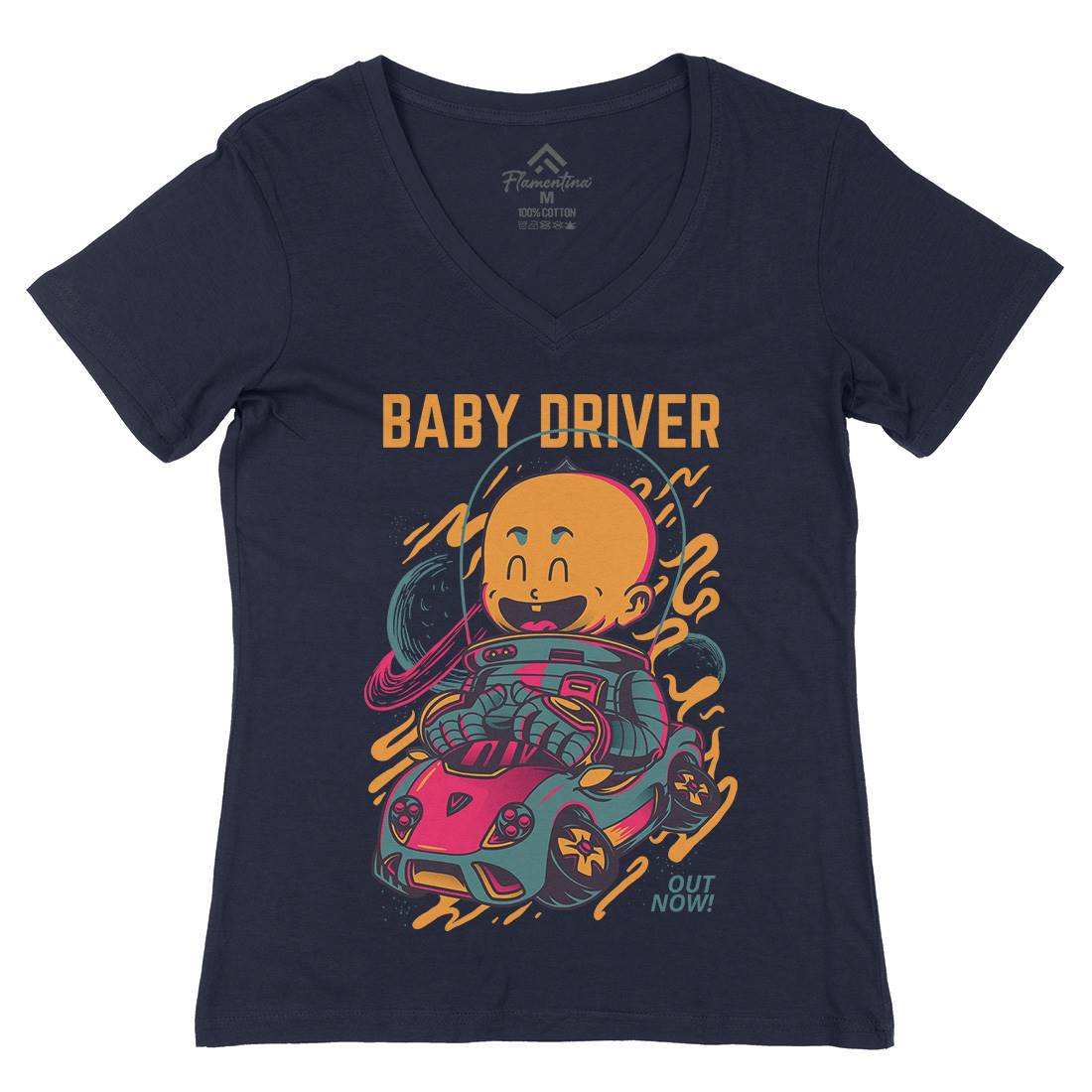 Baby Driver Womens Organic V-Neck T-Shirt Cars D709