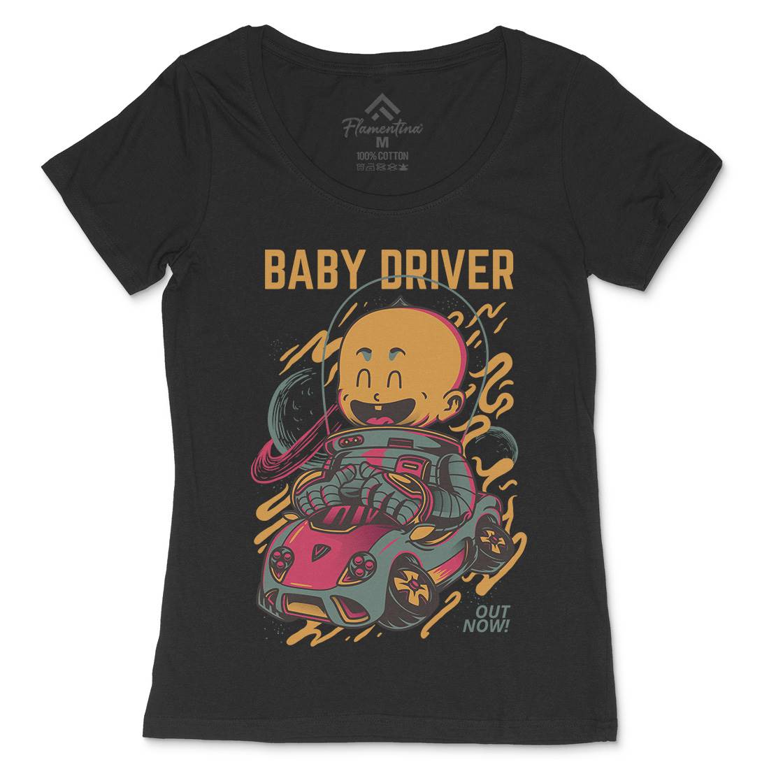 Baby Driver Womens Scoop Neck T-Shirt Cars D709