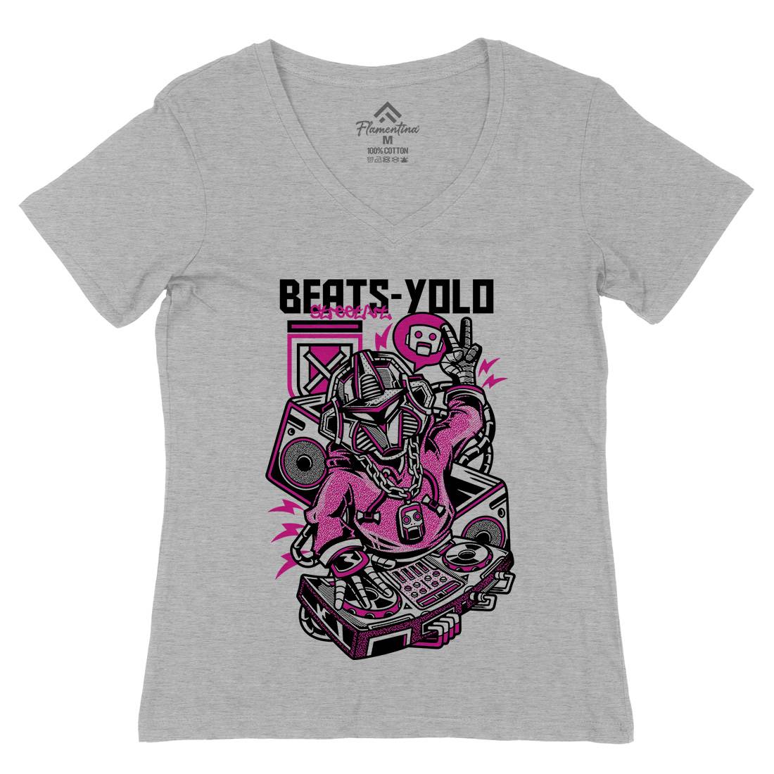 Beats Dj Womens Organic V-Neck T-Shirt Music D712