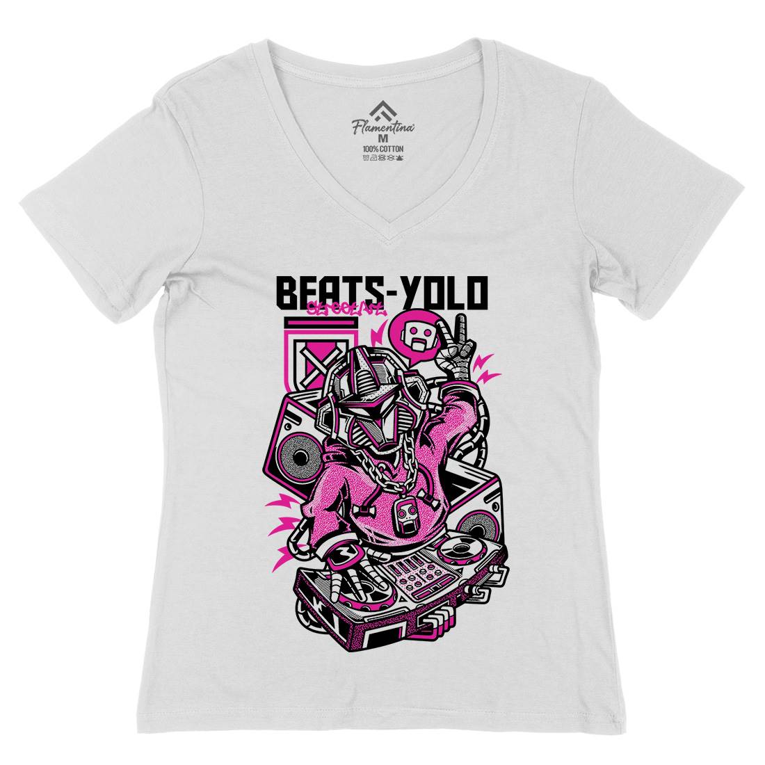 Beats Dj Womens Organic V-Neck T-Shirt Music D712