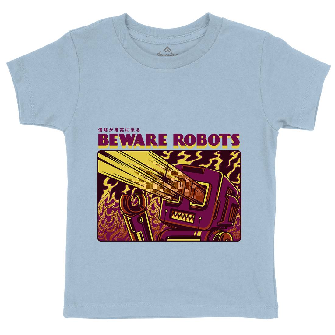 Beware Robots Kids Organic Crew Neck T-Shirt Space D714