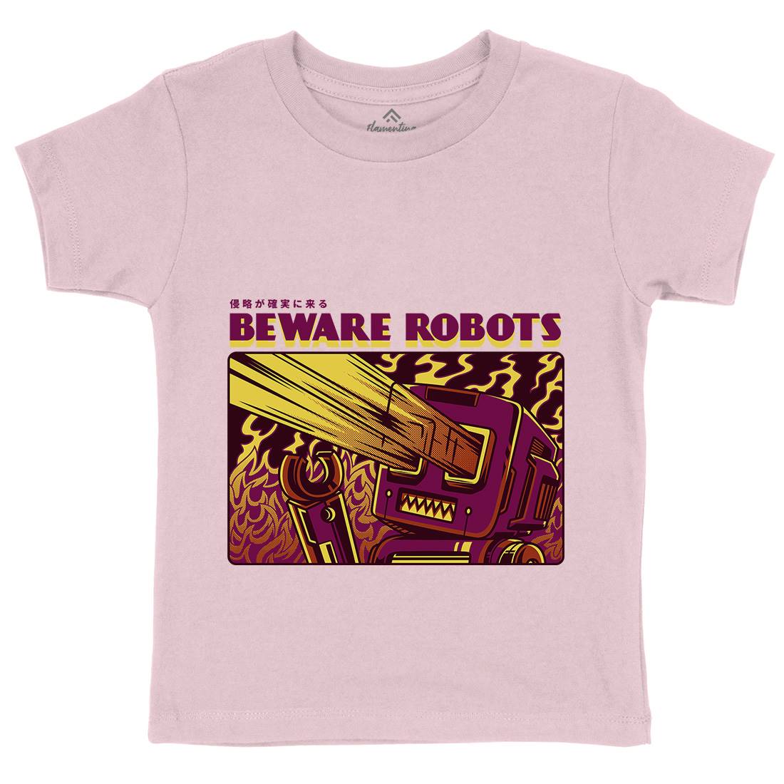 Beware Robots Kids Organic Crew Neck T-Shirt Space D714