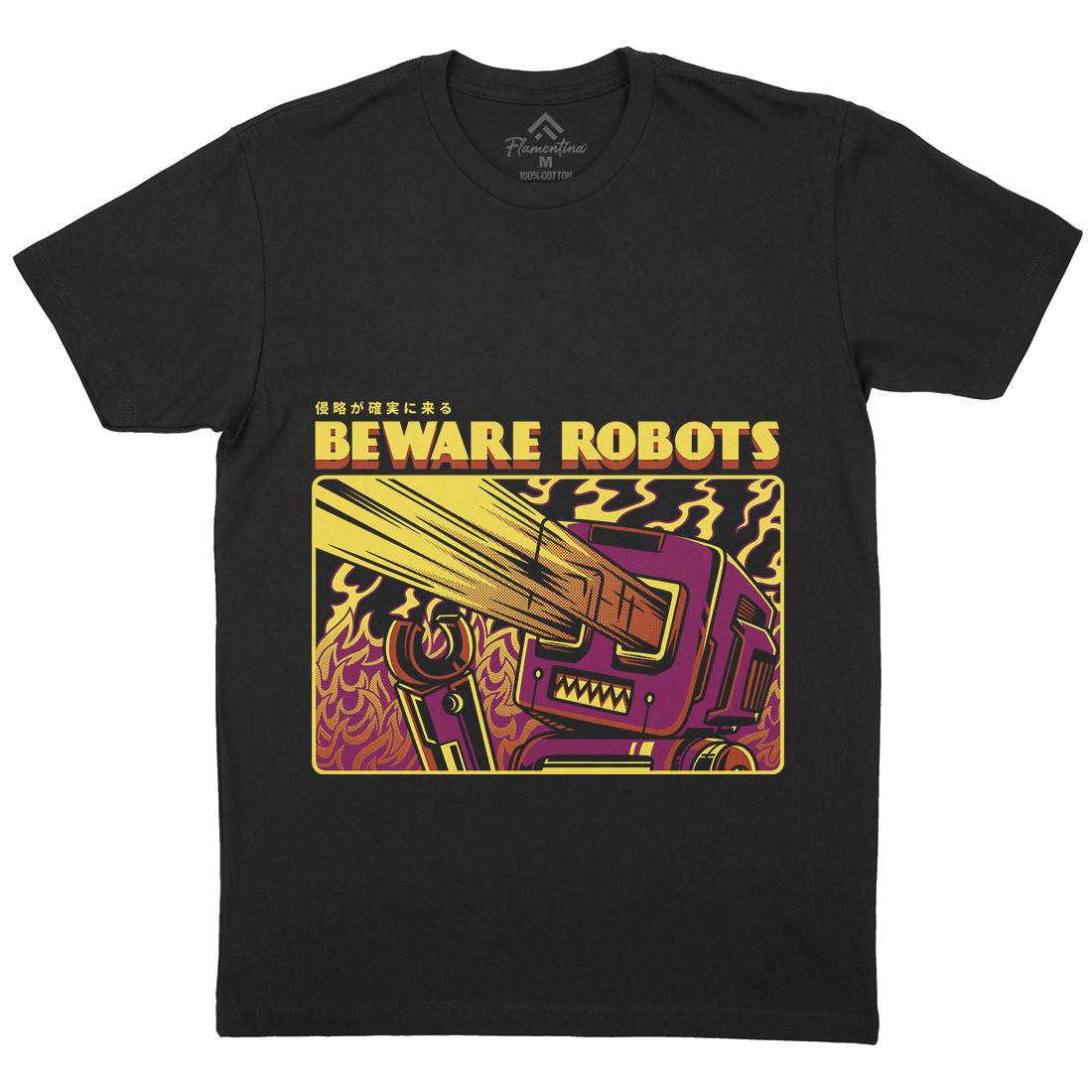 Beware Robots Mens Organic Crew Neck T-Shirt Space D714