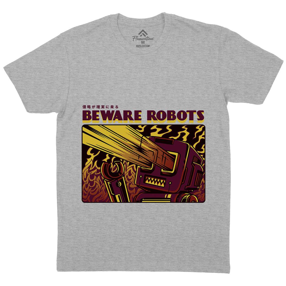 Beware Robots Mens Crew Neck T-Shirt Space D714