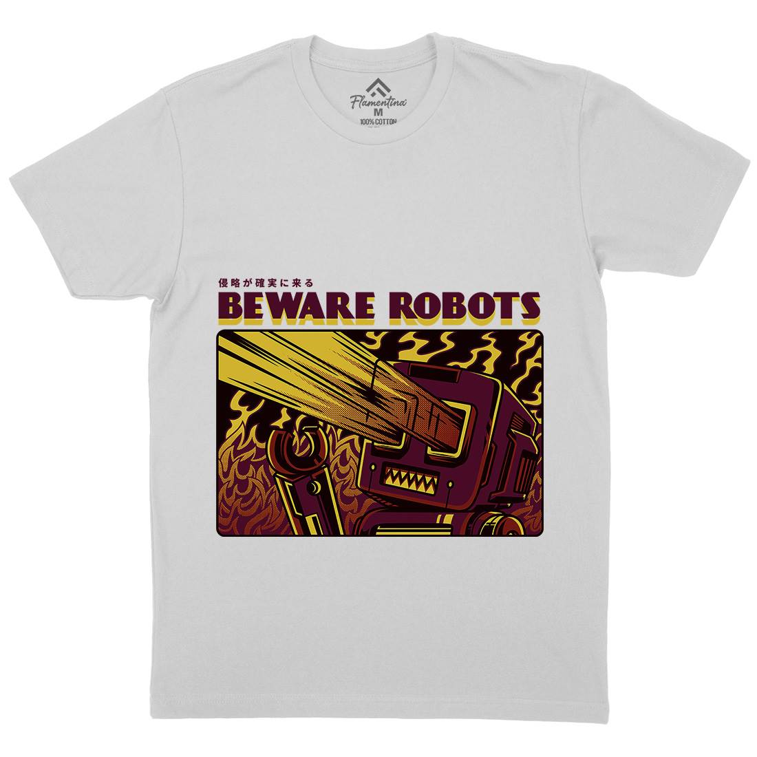 Beware Robots Mens Crew Neck T-Shirt Space D714