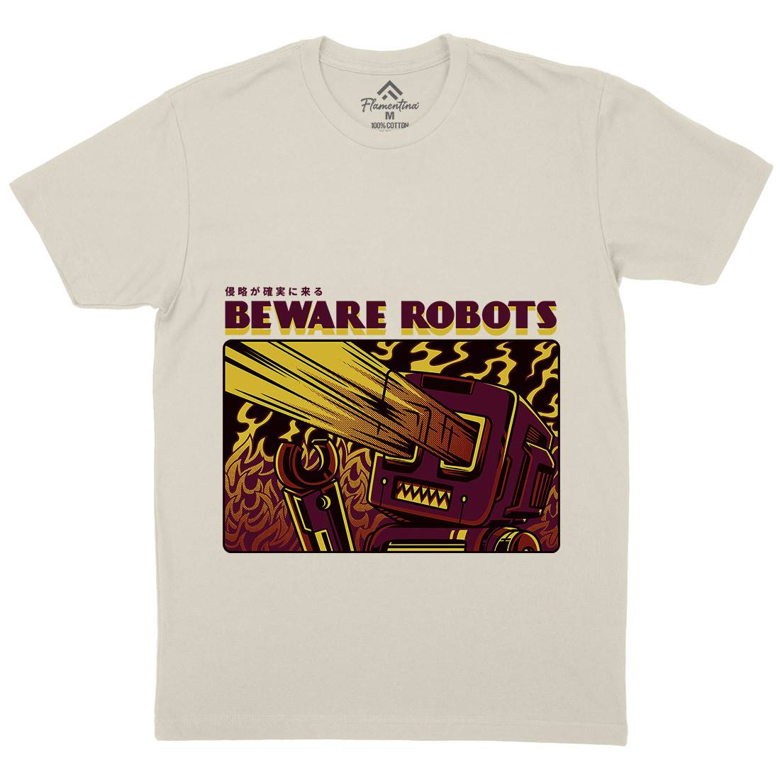 Beware Robots Mens Organic Crew Neck T-Shirt Space D714