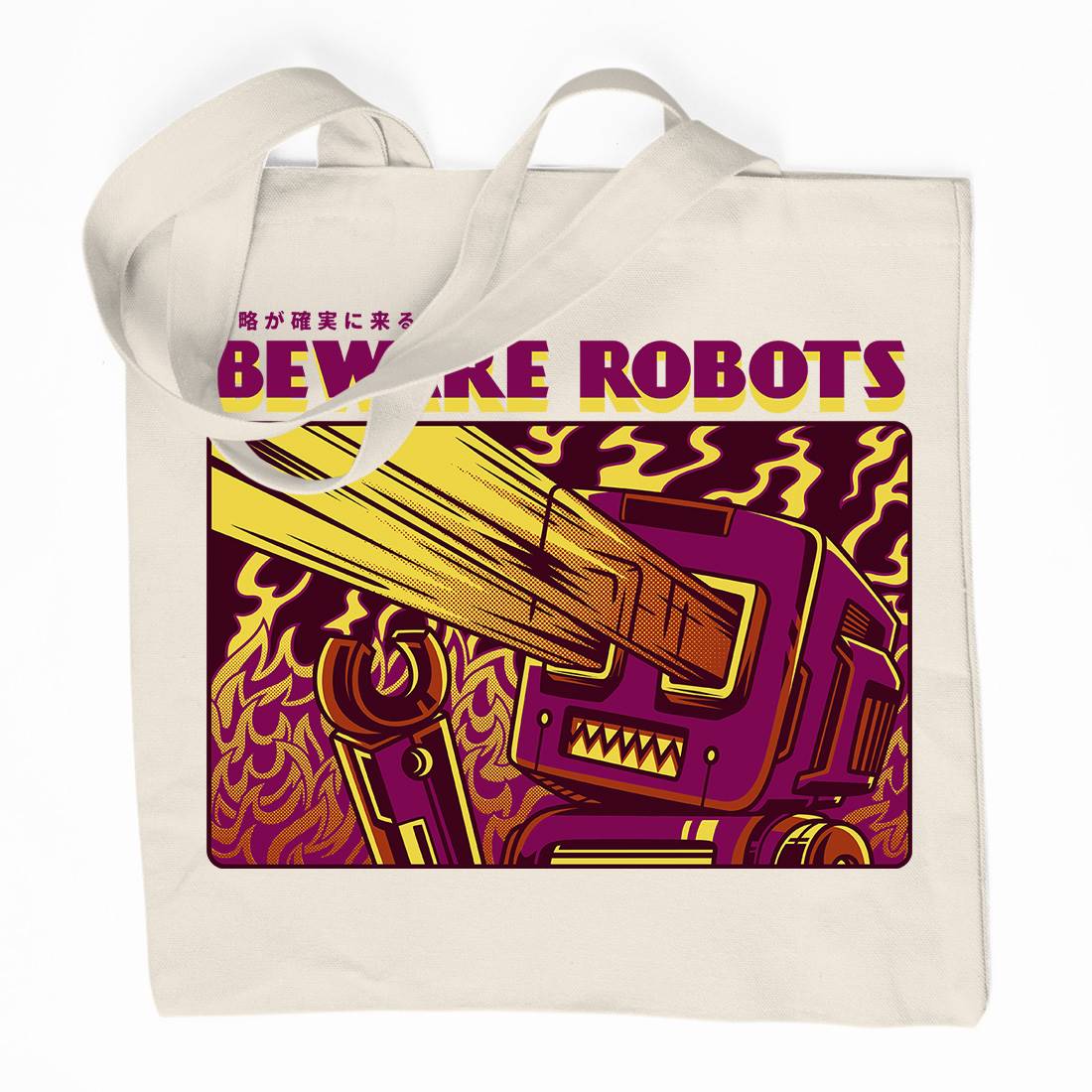 Beware Robots Organic Premium Cotton Tote Bag Space D714