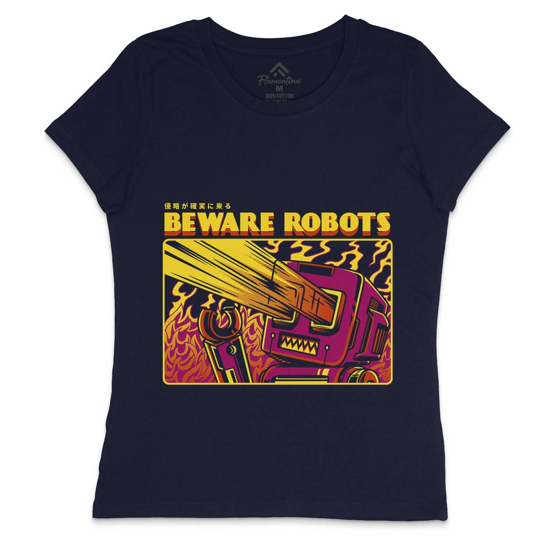 Beware Robots Womens Crew Neck T-Shirt Space D714