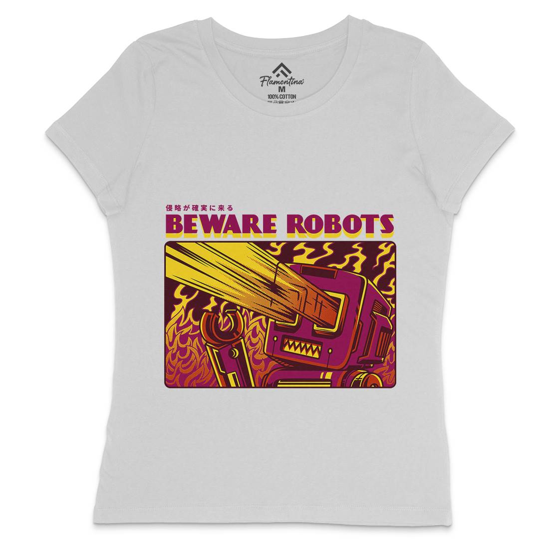 Beware Robots Womens Crew Neck T-Shirt Space D714