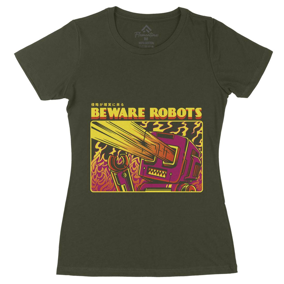 Beware Robots Womens Organic Crew Neck T-Shirt Space D714