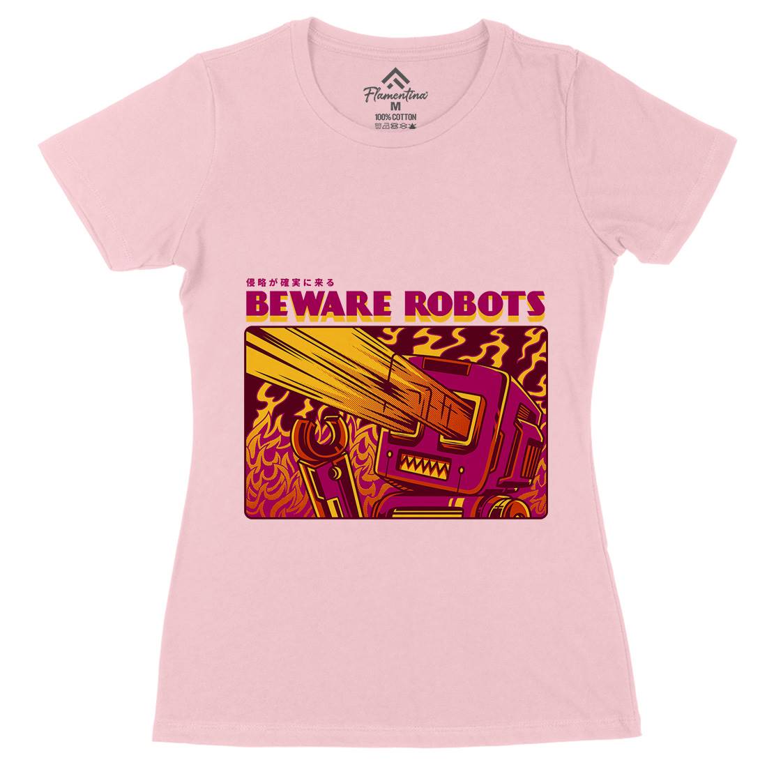 Beware Robots Womens Organic Crew Neck T-Shirt Space D714