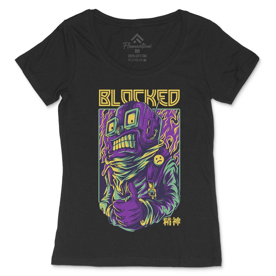 Blocked Robot Womens Scoop Neck T-Shirt Space D715
