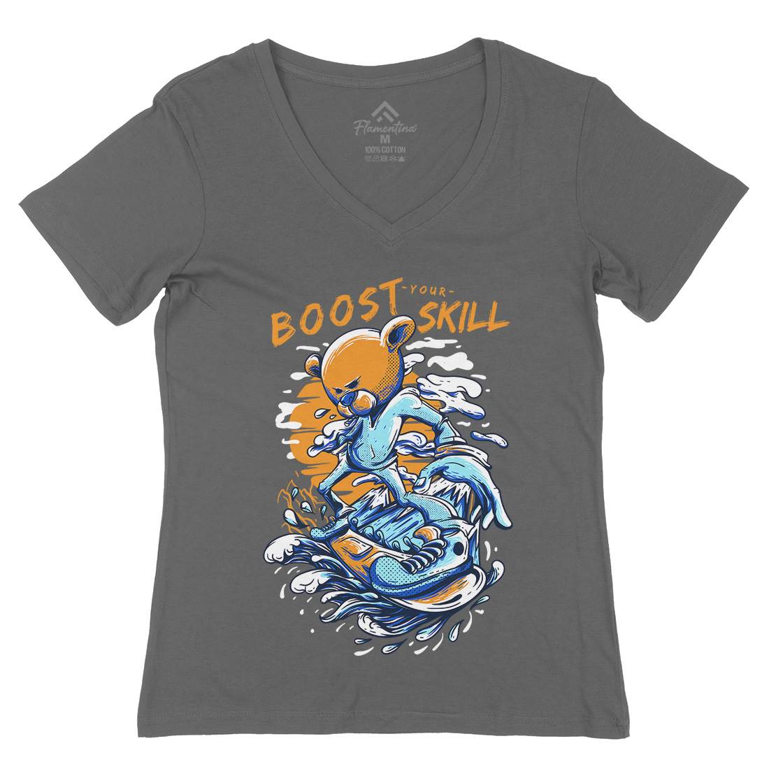 Boost Your Skill Womens Organic V-Neck T-Shirt Surf D716