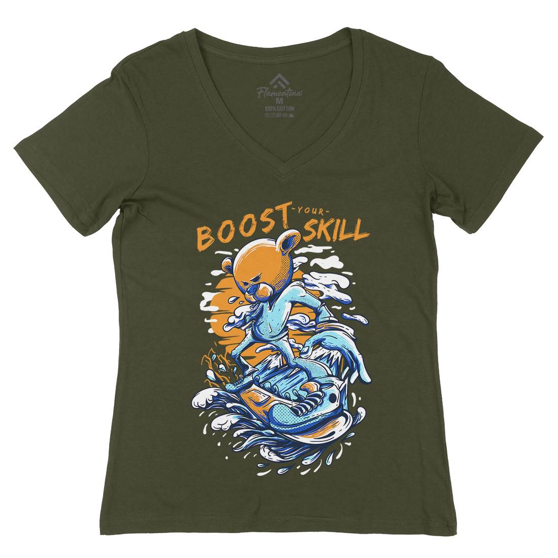 Boost Your Skill Womens Organic V-Neck T-Shirt Surf D716