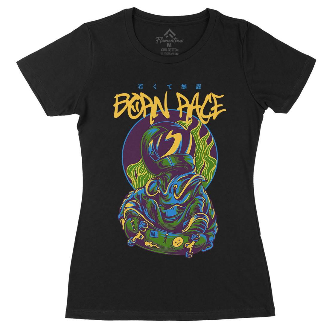 Born Race Womens Organic Crew Neck T-Shirt Skate D718