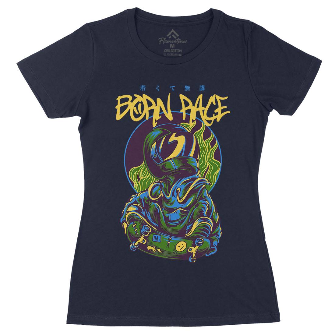 Born Race Womens Organic Crew Neck T-Shirt Skate D718