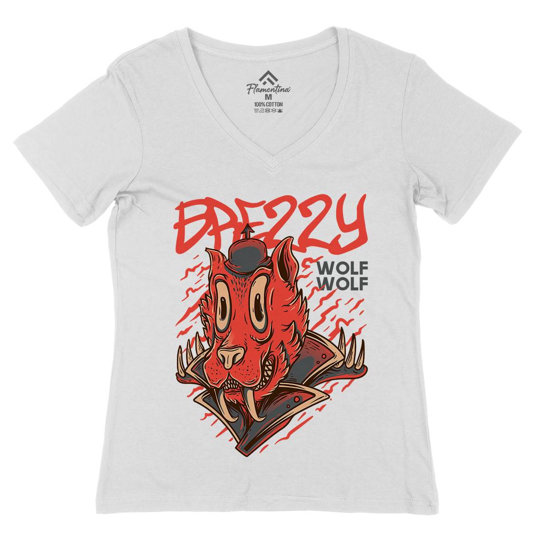 Wolf Womens Organic V-Neck T-Shirt Animals D719