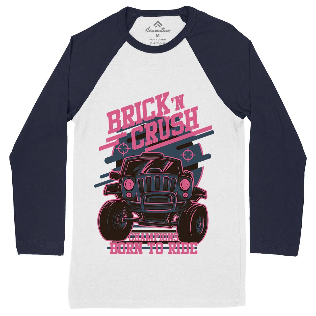 Brick Crush Mens Long Sleeve Baseball T-Shirt Cars D720
