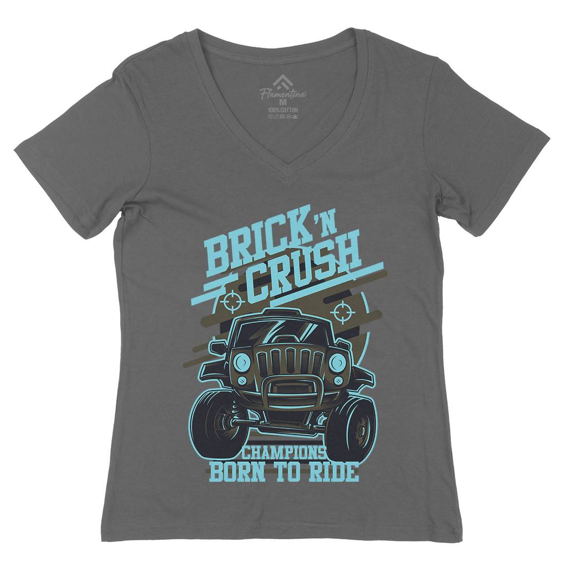 Brick Crush Womens Organic V-Neck T-Shirt Cars D720