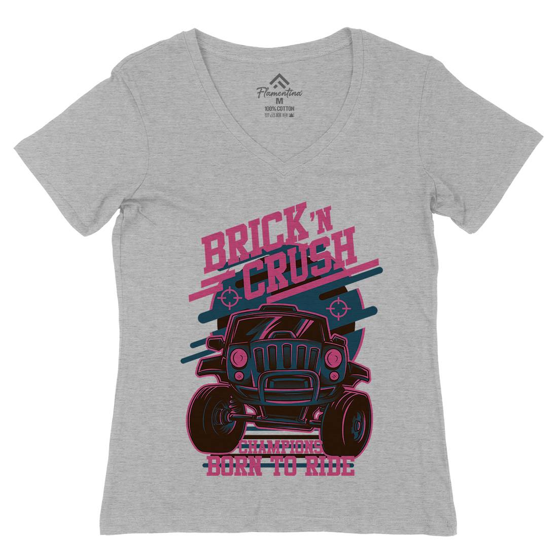 Brick Crush Womens Organic V-Neck T-Shirt Cars D720