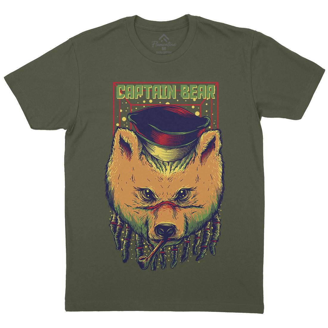 Captain Bear Mens Organic Crew Neck T-Shirt Animals D721