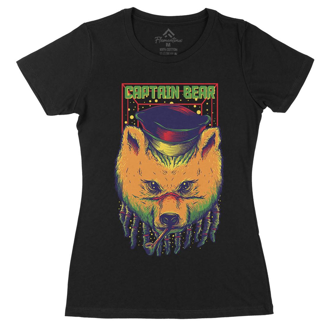 Captain Bear Womens Organic Crew Neck T-Shirt Animals D721