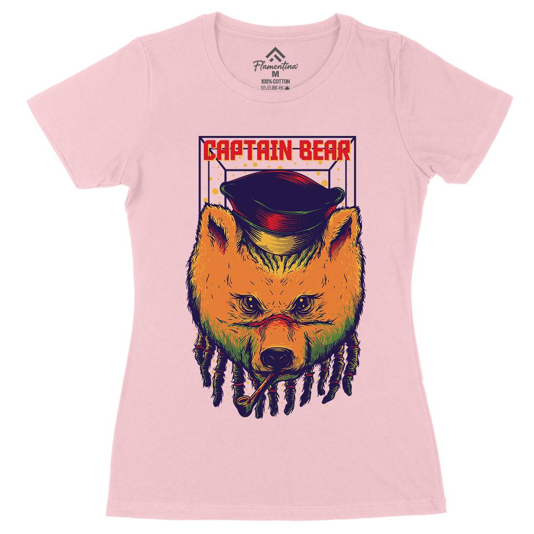 Captain Bear Womens Organic Crew Neck T-Shirt Animals D721