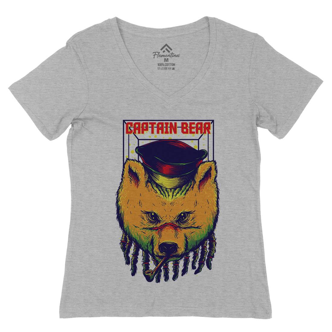 Captain Bear Womens Organic V-Neck T-Shirt Animals D721