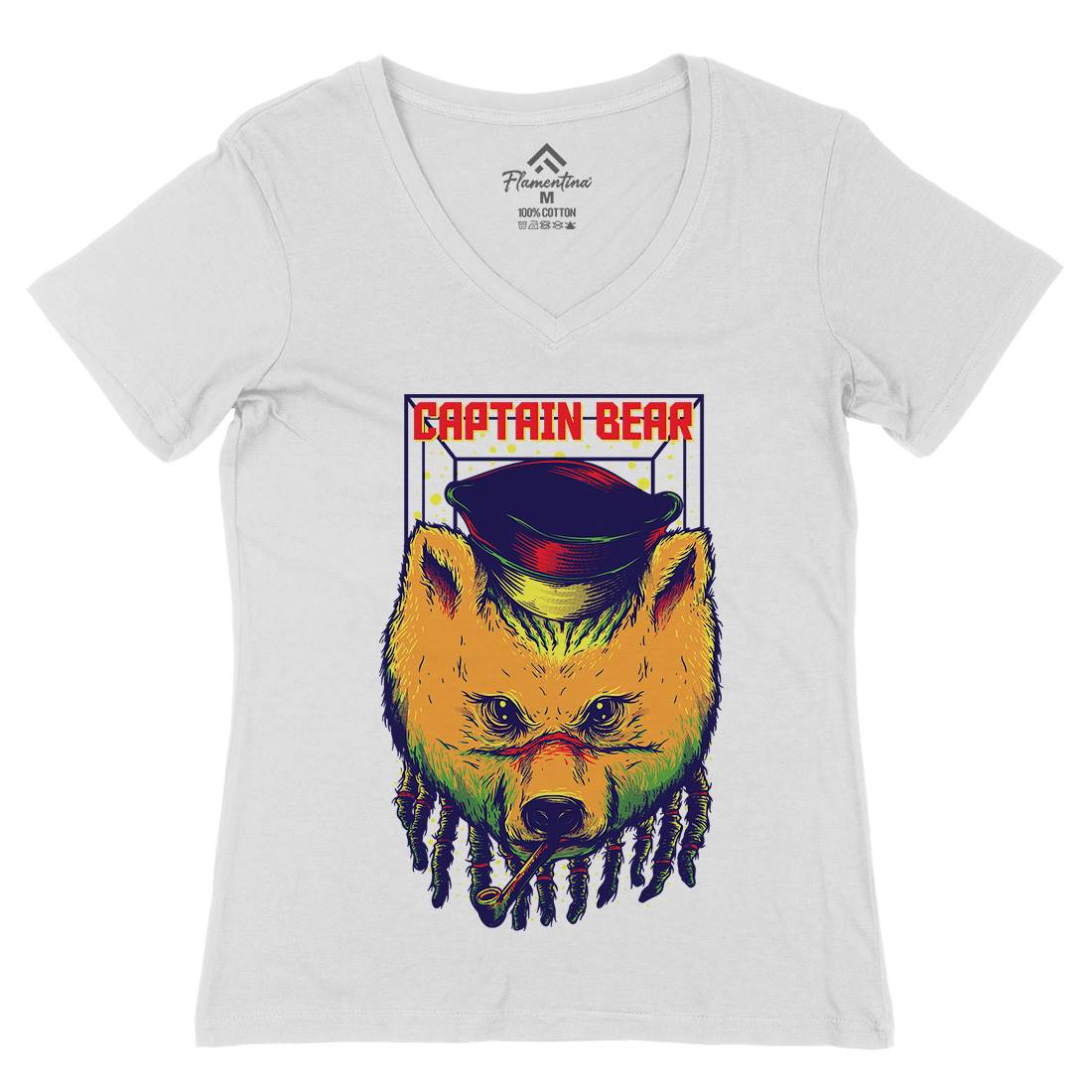 Captain Bear Womens Organic V-Neck T-Shirt Animals D721