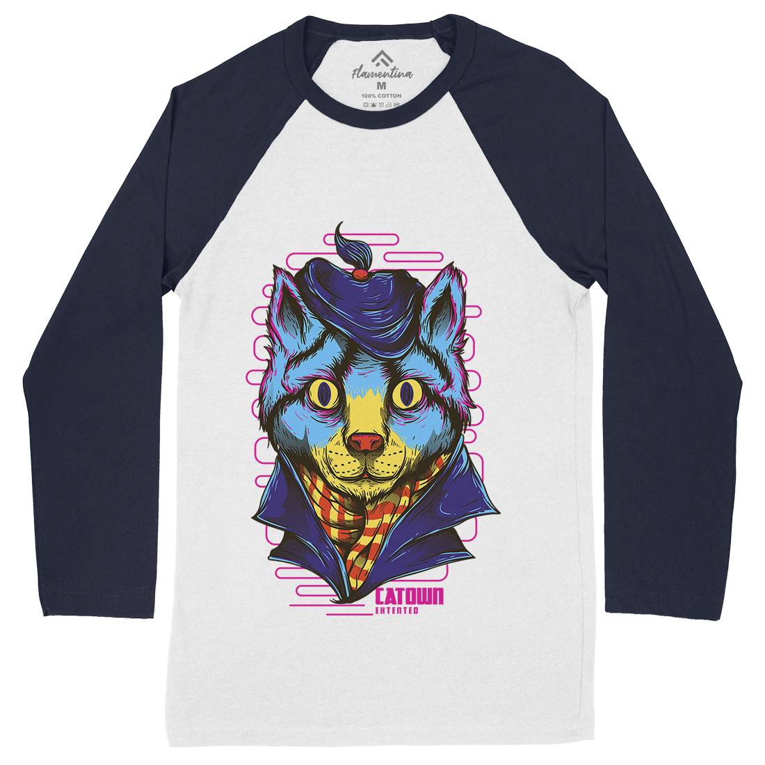 Cat Town Mens Long Sleeve Baseball T-Shirt Animals D722