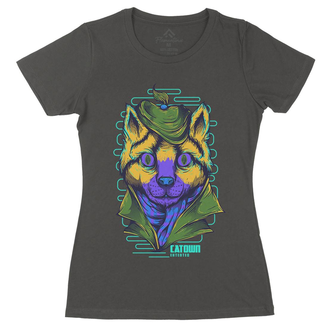 Cat Town Womens Organic Crew Neck T-Shirt Animals D722