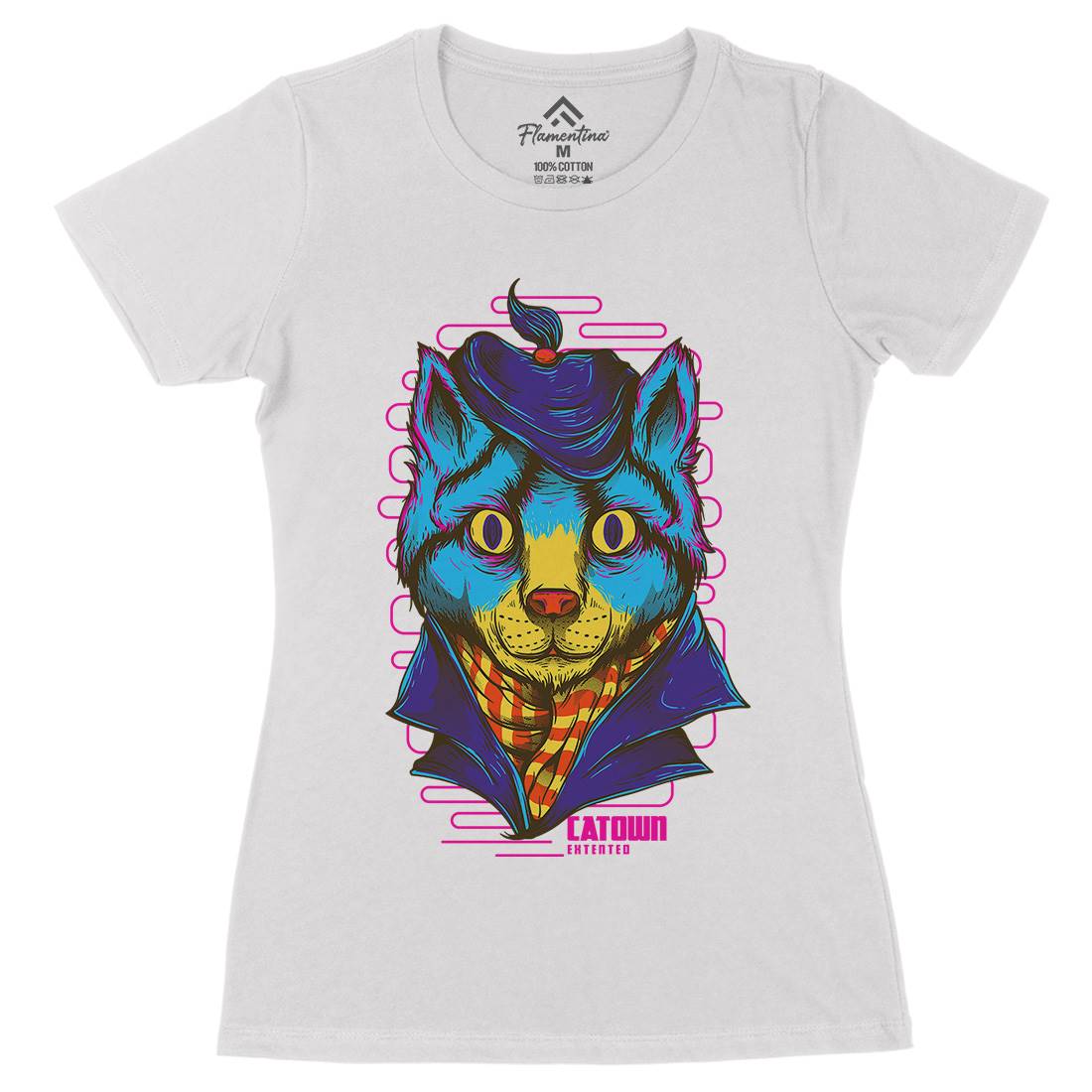 Cat Town Womens Organic Crew Neck T-Shirt Animals D722
