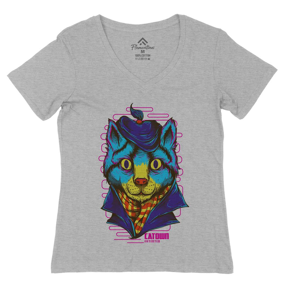 Cat Town Womens Organic V-Neck T-Shirt Animals D722