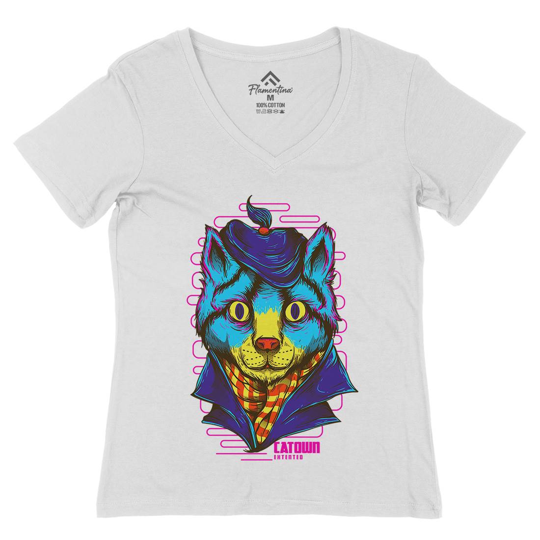 Cat Town Womens Organic V-Neck T-Shirt Animals D722