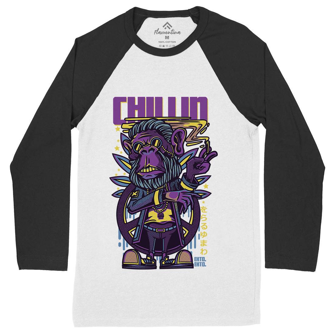 Chillin Ape Mens Long Sleeve Baseball T-Shirt Animals D724