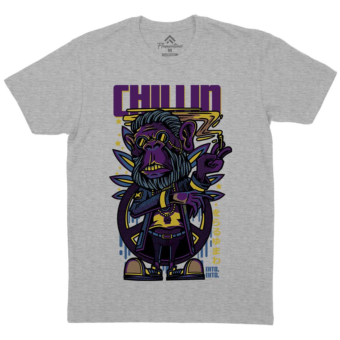 Chillin Ape Mens Organic Crew Neck T-Shirt Animals D724