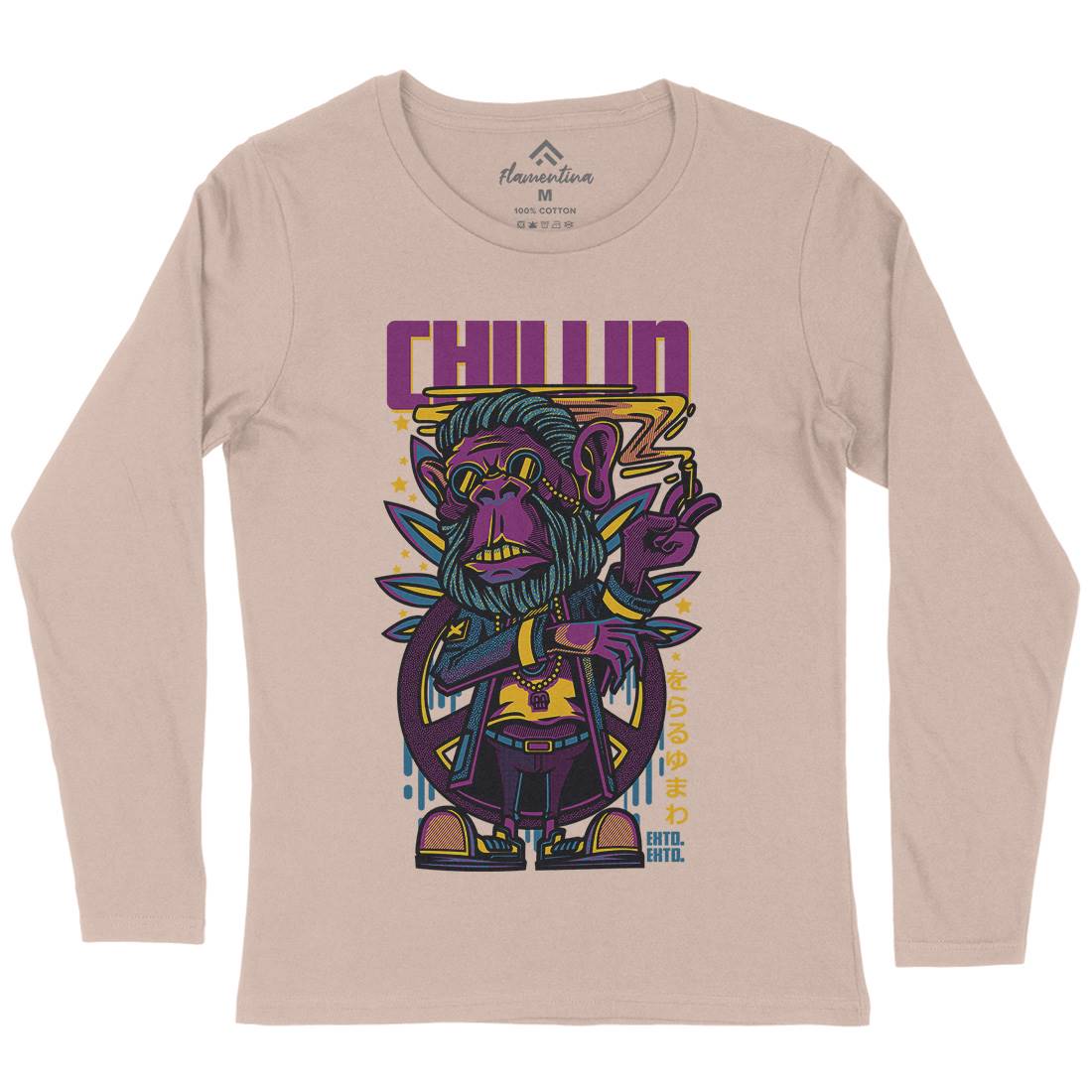 Chillin Ape Womens Long Sleeve T-Shirt Animals D724