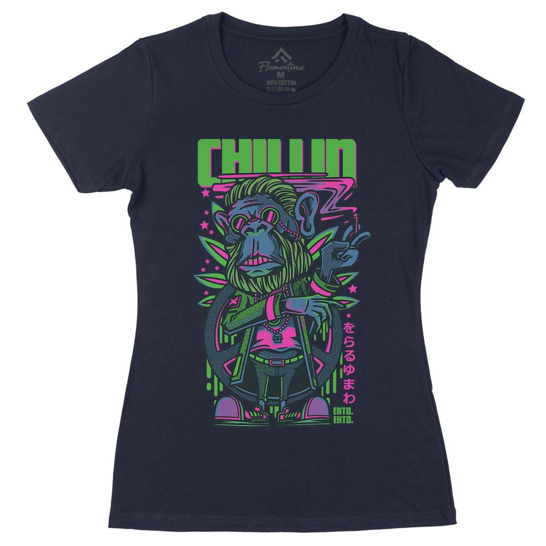 Chillin Ape Womens Organic Crew Neck T-Shirt Animals D724