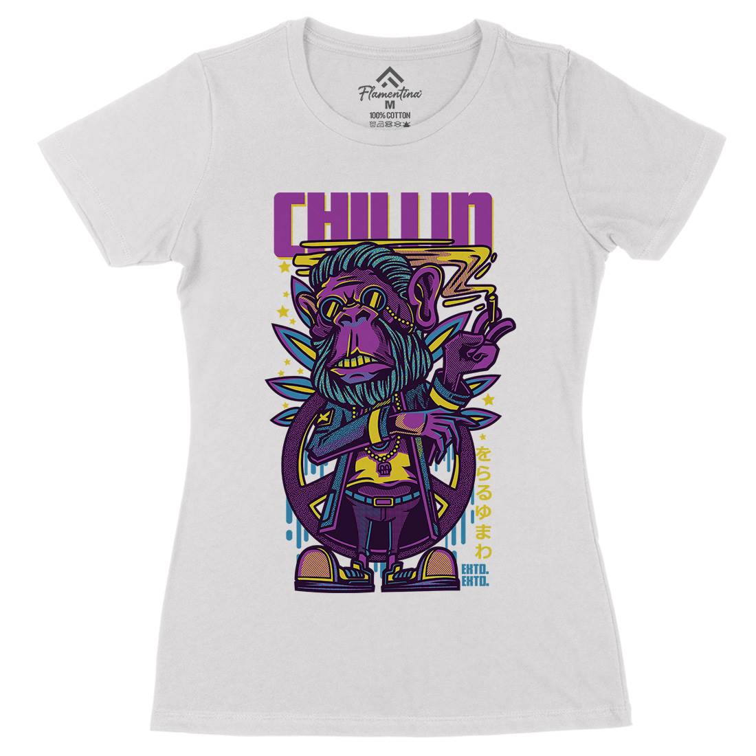 Chillin Ape Womens Organic Crew Neck T-Shirt Animals D724