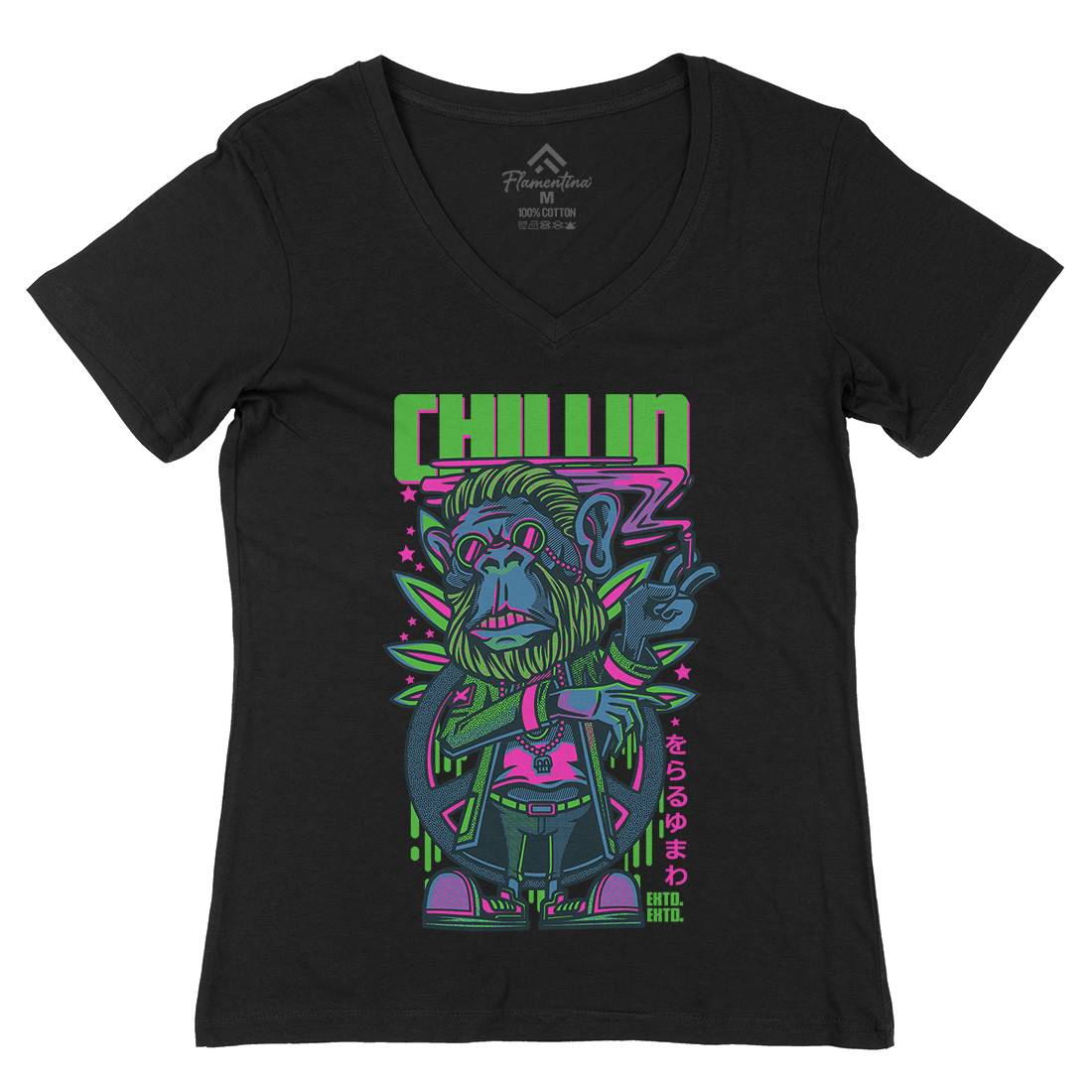 Chillin Ape Womens Organic V-Neck T-Shirt Animals D724