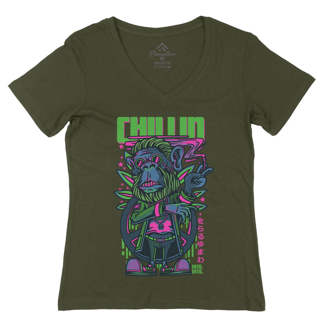 Chillin Ape Womens Organic V-Neck T-Shirt Animals D724