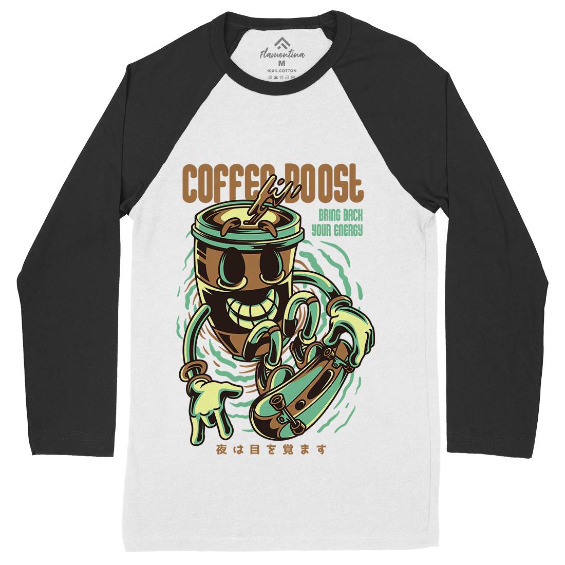 Coffee Boost Mens Long Sleeve Baseball T-Shirt Drinks D726