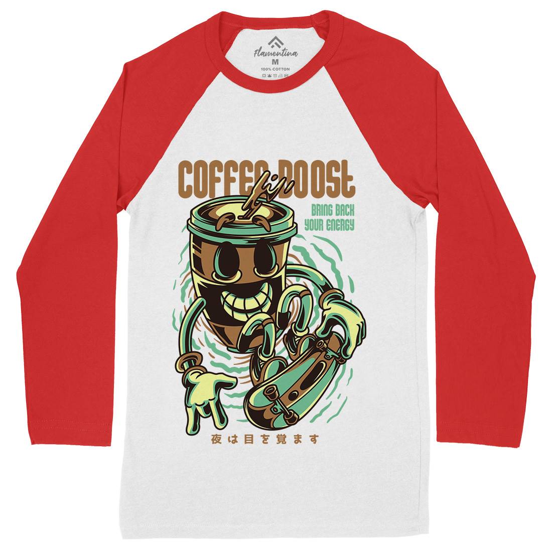 Coffee Boost Mens Long Sleeve Baseball T-Shirt Drinks D726