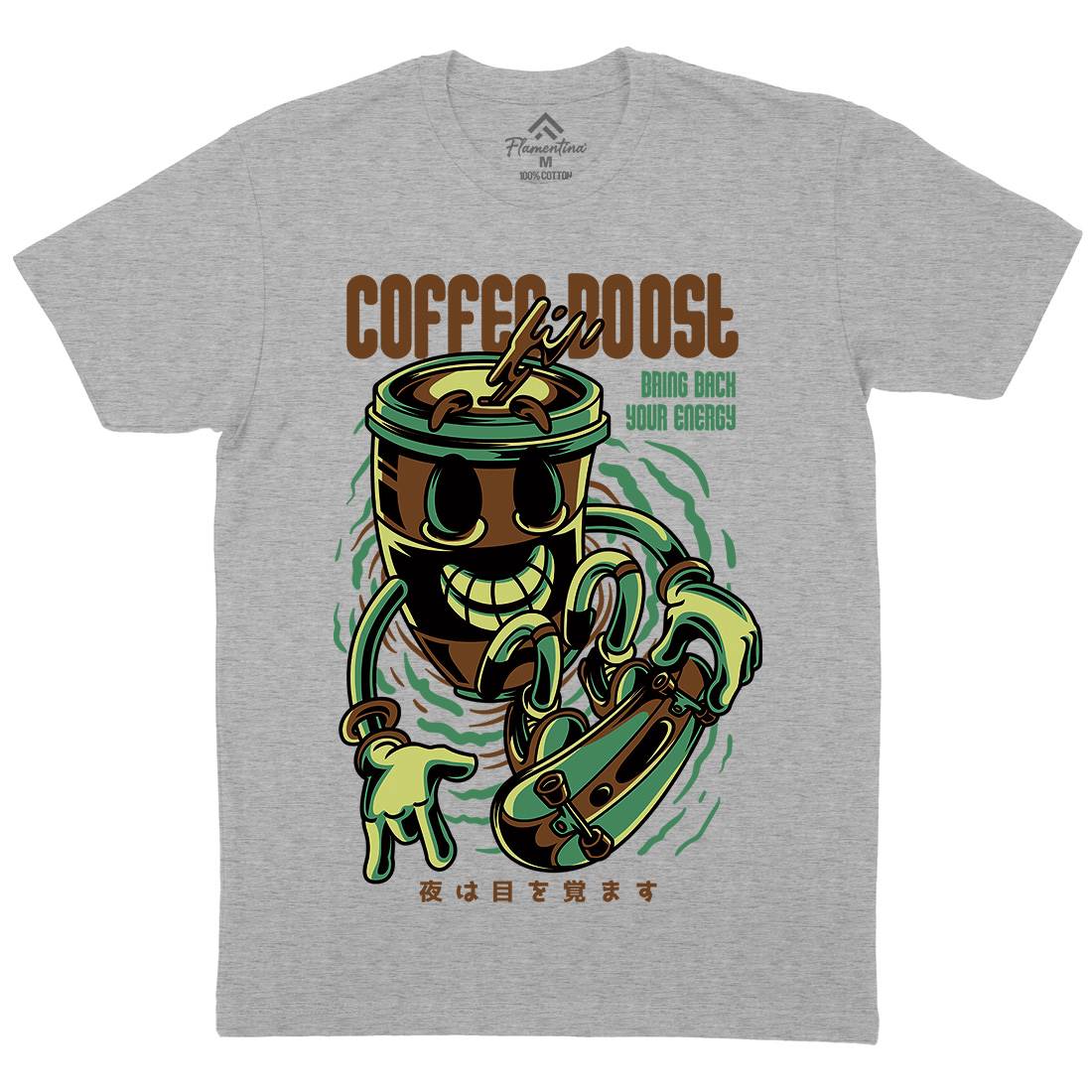 Coffee Boost Mens Organic Crew Neck T-Shirt Drinks D726