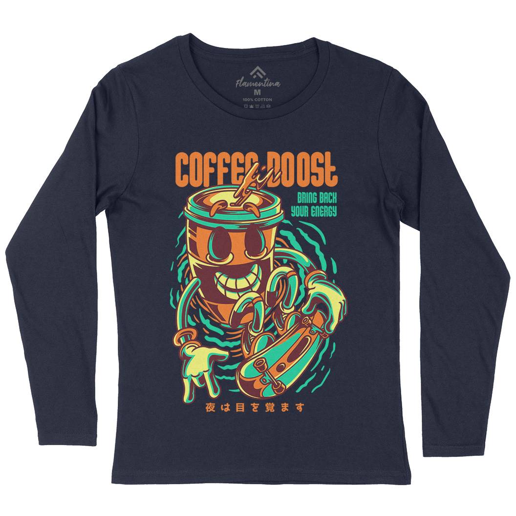 Coffee Boost Womens Long Sleeve T-Shirt Drinks D726