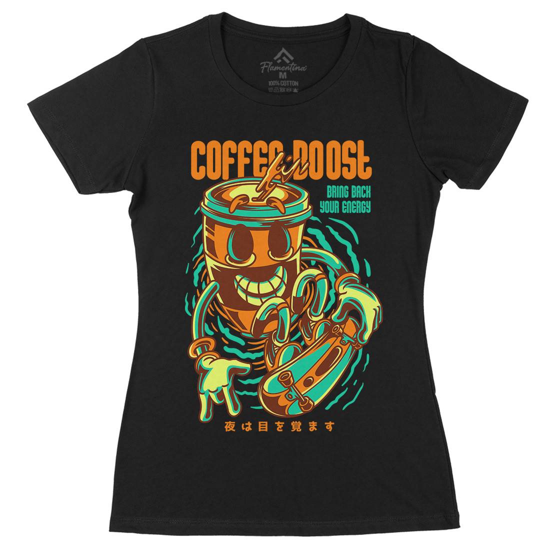 Coffee Boost Womens Organic Crew Neck T-Shirt Drinks D726