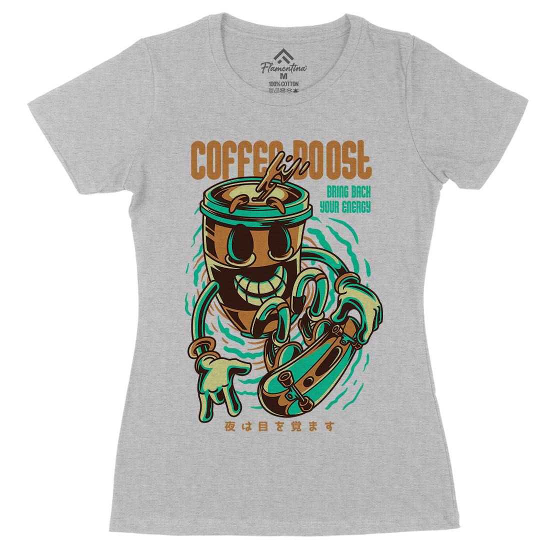 Coffee Boost Womens Organic Crew Neck T-Shirt Drinks D726