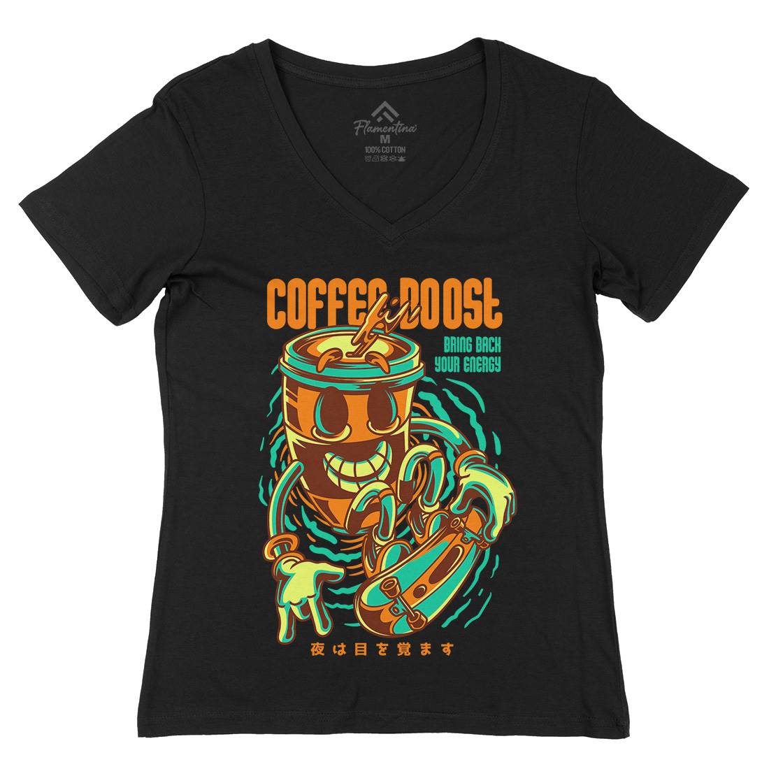 Coffee Boost Womens Organic V-Neck T-Shirt Drinks D726
